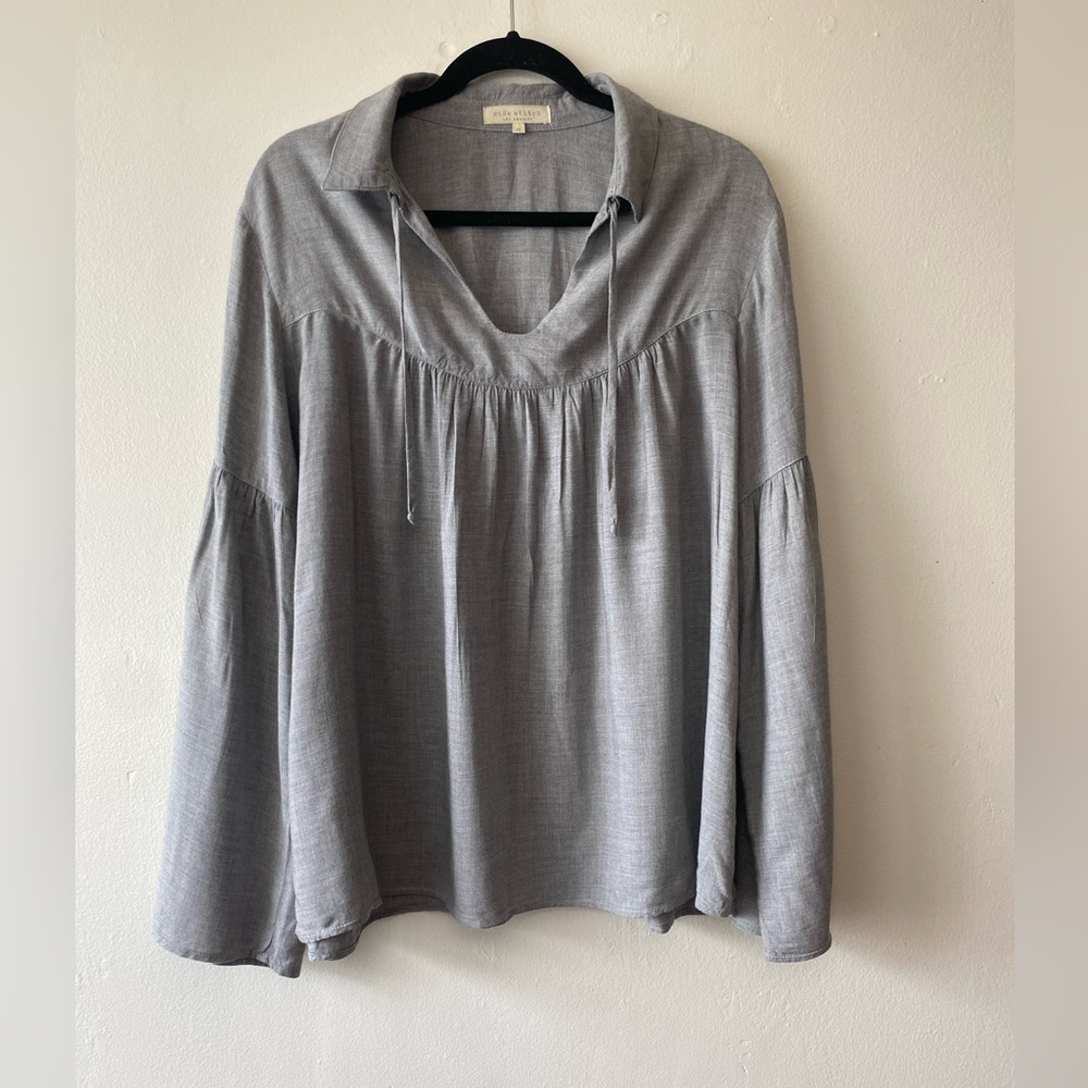 Side Stitch Gray Boho Peasant Blouse 100% Viscose Size M
